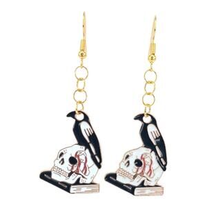 Skull Raven & Book Earrings 🖤 Gothic Halloween Jewelry